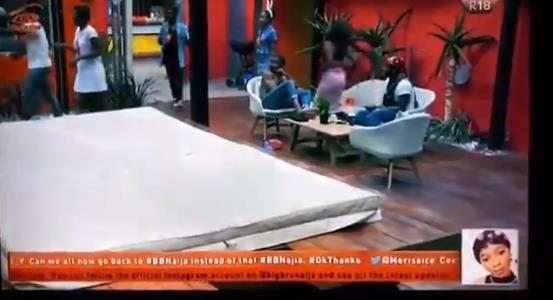 #BBNaija: watch the moment Tobi caught Miracle and Nina smashing (Video)