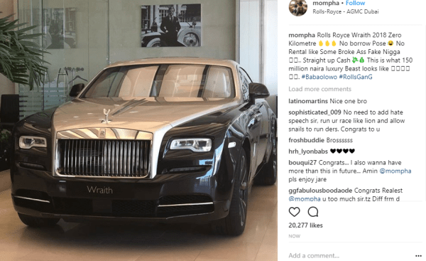 Hushpuppi replies Mompha after shade over his N150million 2018 Rolls Royce Wraith
