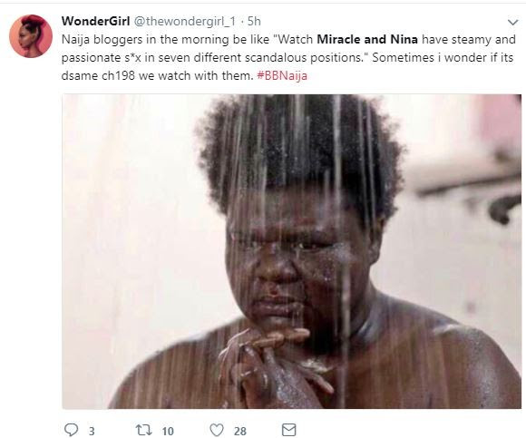#BBNaija: Nigerians react to Nina and Miracle having sex