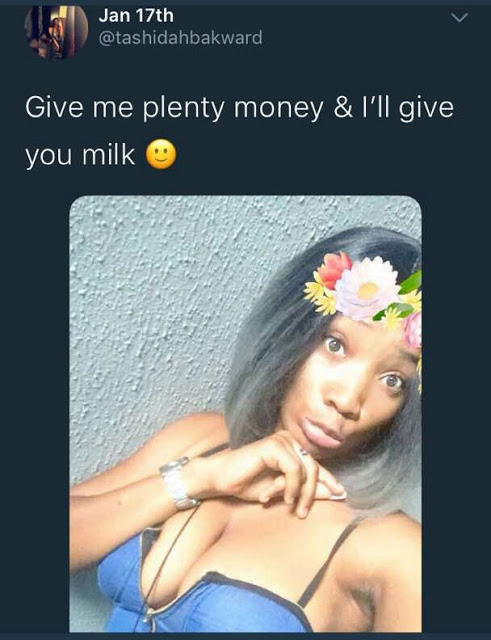 'Give me plenty money and i will give you milk' - Nigerian Lady says on social media