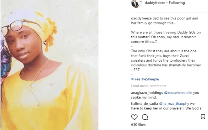 Daddy Freeze and Ik Osakioduwa react to the refusal of Boko Haram to release the Christian Dapchi girl