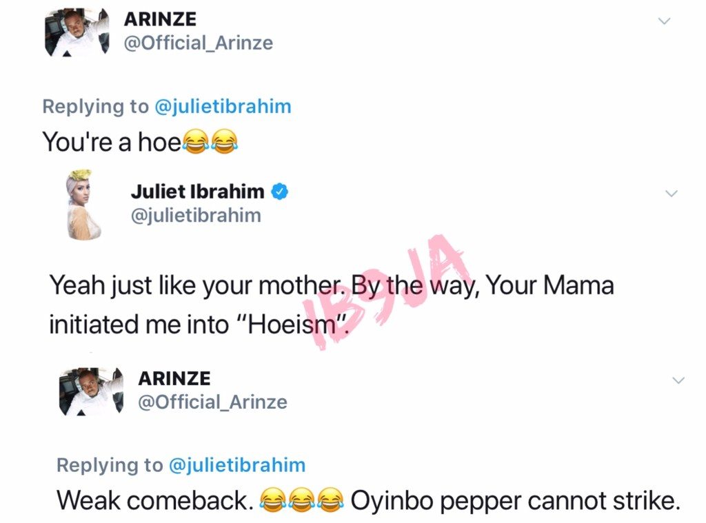 Actress, Juliet Ibrahim replies follower who called her a 'Hoe'