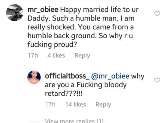 Tboss fights dirty with followers over her Dad's wedding