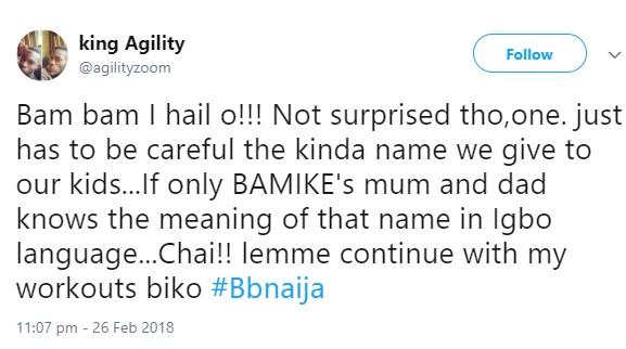 #BBNaija: If only BamBam's parents knew the meaning of Bamike in Igbo' - Nigerian man reacts to BamTeddy's toilet Sex