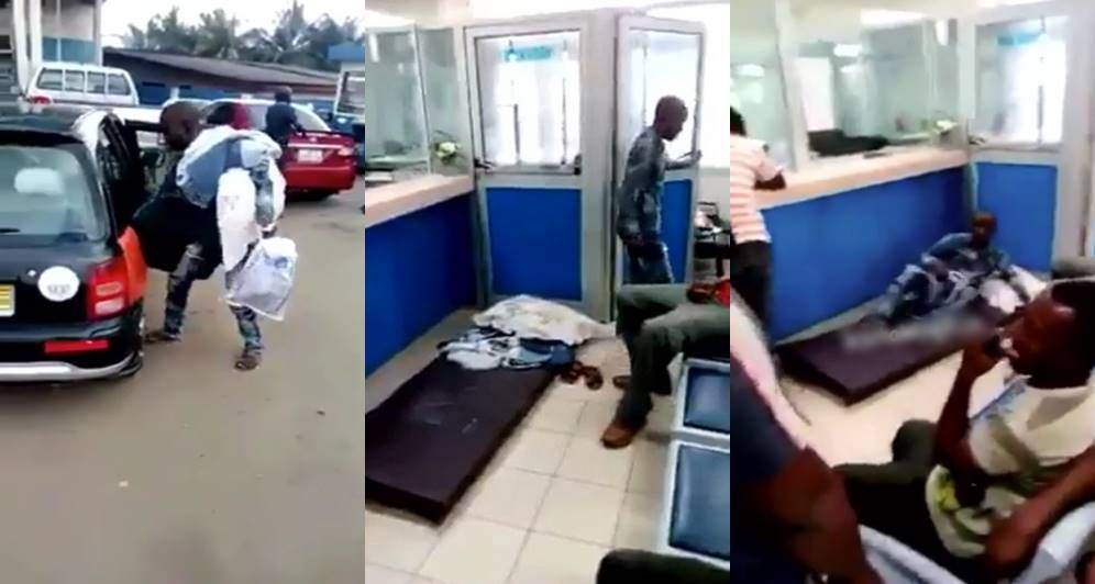 Man storms bank with mattress, pillow, over inability to withdraw money (Video)