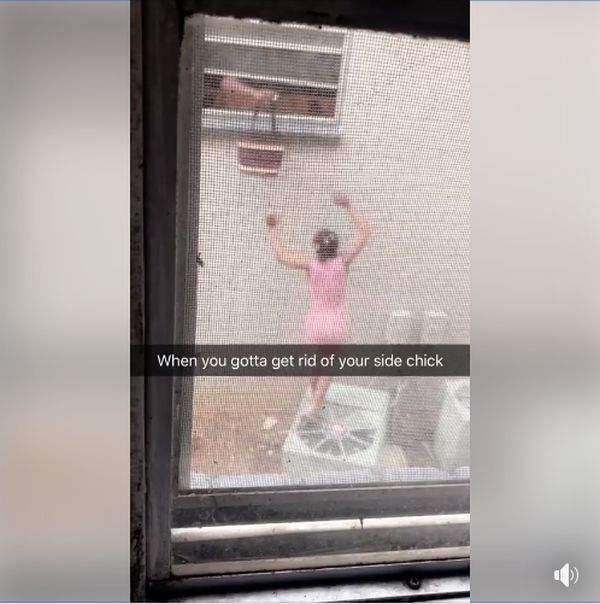 Man throws his side chick out of the window after his wife arrived (Video)