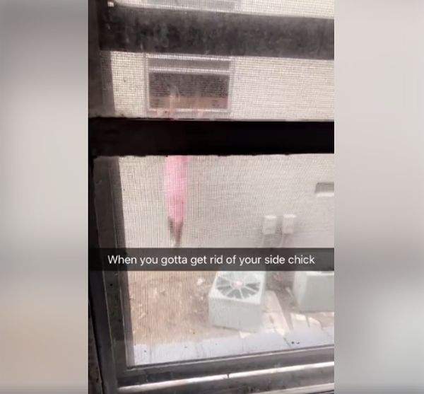 Man throws his side chick out of the window after his wife arrived (Video)