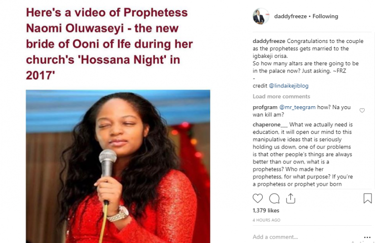 'How many altars will the palace have' Freeze mocks Ooni and his Queen