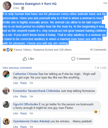 It is a sin for married couples to have sex for pleasure - Nigerian lady