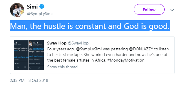 Simi reflects on how she used to pester Don Jazzy to listen to her mixtape