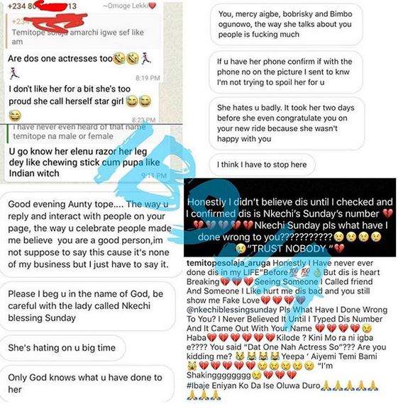 Actress Solaja heartbroken over what her colleague, Nkechi Blessing allegedly said about her, Mercy Aigbe, Bimbo Ogunnowo and Bobrisky