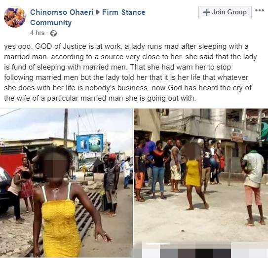 Young Lady Runs Mad After Allegedly Sleeping With A Married Man (Photos)