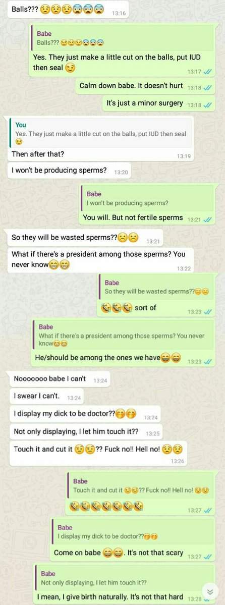 Hilarious Whatsapp Conversation between a Nigerian woman and her husband after she suggested he goes for family planning