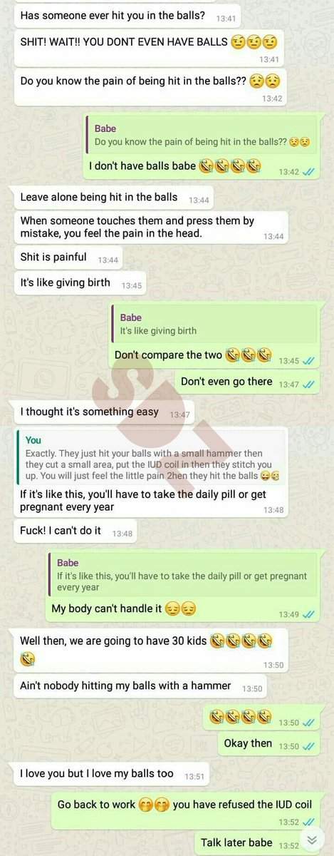 Hilarious Whatsapp Conversation between a Nigerian woman and her husband after she suggested he goes for family planning