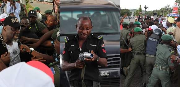 Photos From Dino Melaye's Furious Clash With Police At Abuja Protest