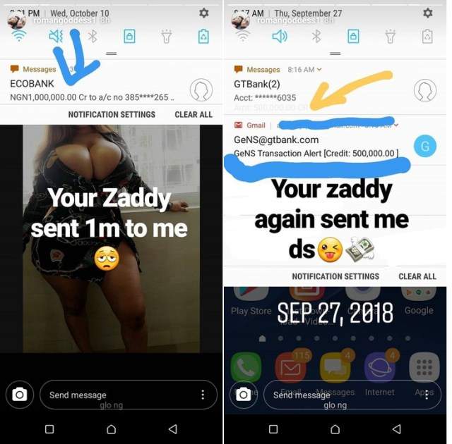 'Your Zaddy sent N1 million to me' - Roman Goddess says as she flaunts wads of cash (Photos)