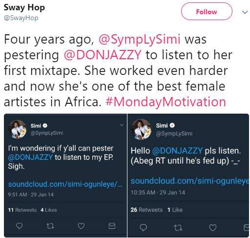 Simi reflects on how she used to pester Don Jazzy to listen to her mixtape