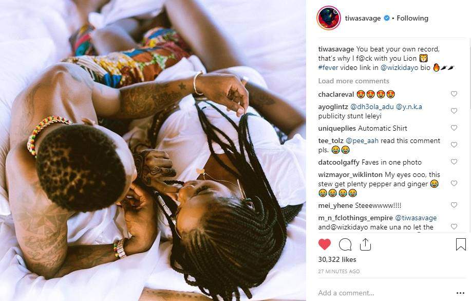 'You beat your own record, that's why I f**k with you' - Tiwa Savage gushes over Wizkid