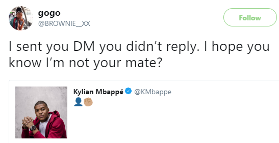 'I'm not your mate' - Nigerian lady 'angry' at French footballer, Mbappe for not replying her DM