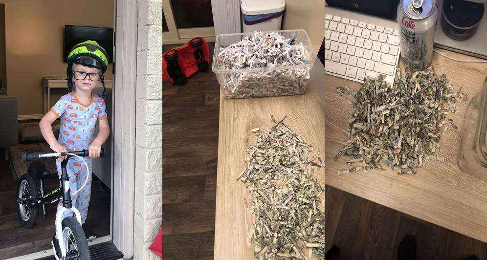 2-yr-old boy shreds his parents' $1k savings (Photos)