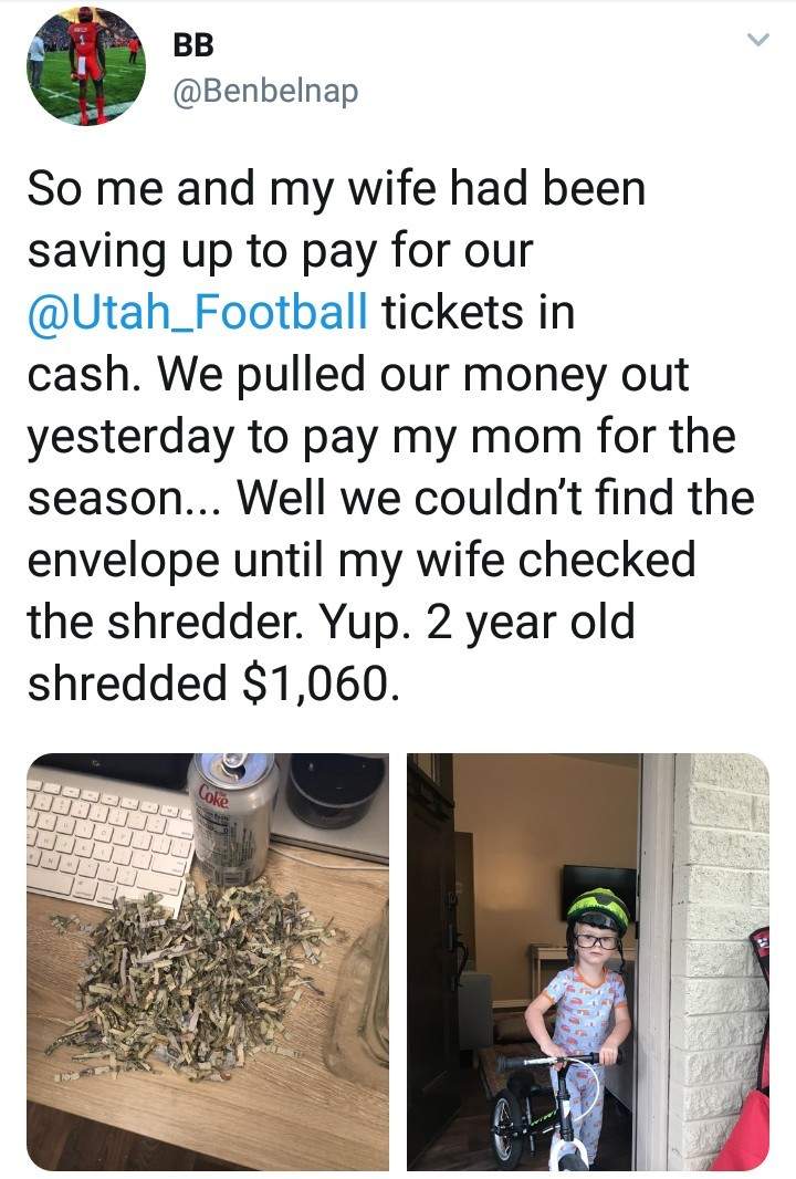 2-yr-old boy shreds his parents' $1k savings (Photos)
