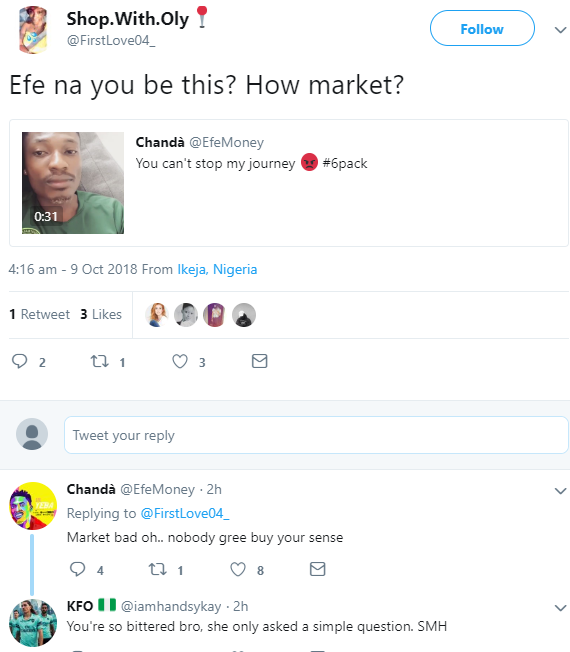 Between Efe and a troll asking 'how market'