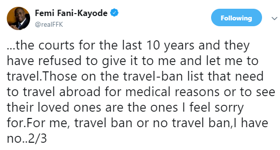 Femi Fani-Kayode reacts to his name being on travel ban list