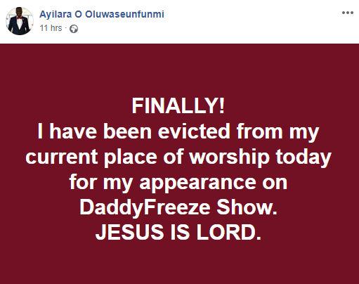 Daddy Freeze reacts after church evicted his guest for appearing on his show