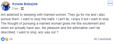 Man Addicted To Sleeping With Married Women Cries Out (photo)