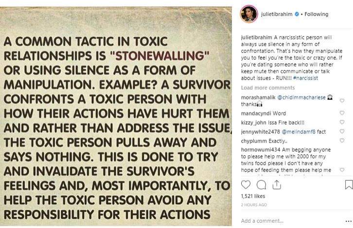 Juliet Ibrahim Calls Iceberg Slim A Narcissist For Saying She's A Toxic Person
