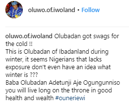 Oluwo Of Owu Replies Nigerians Who Questioned Olubadan Of Ibadan's Dressing In Winter