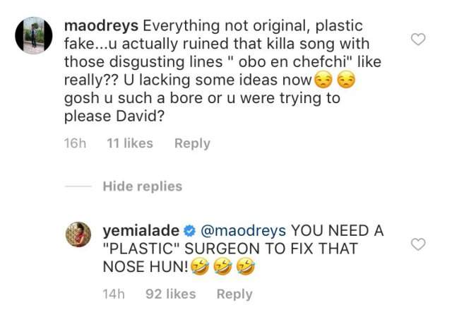 Yemi Alade hits back at troll who called her 'plastic fake'