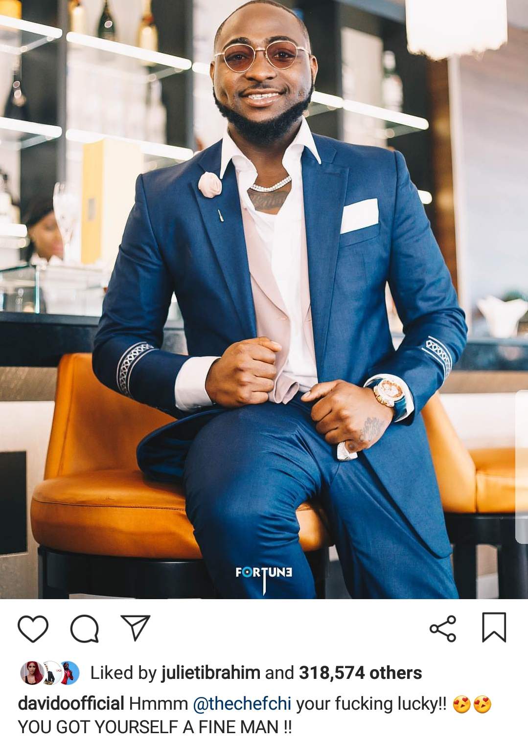 Lady drags Davido for calling himself a fine man and saying Chioma is lucky to have him