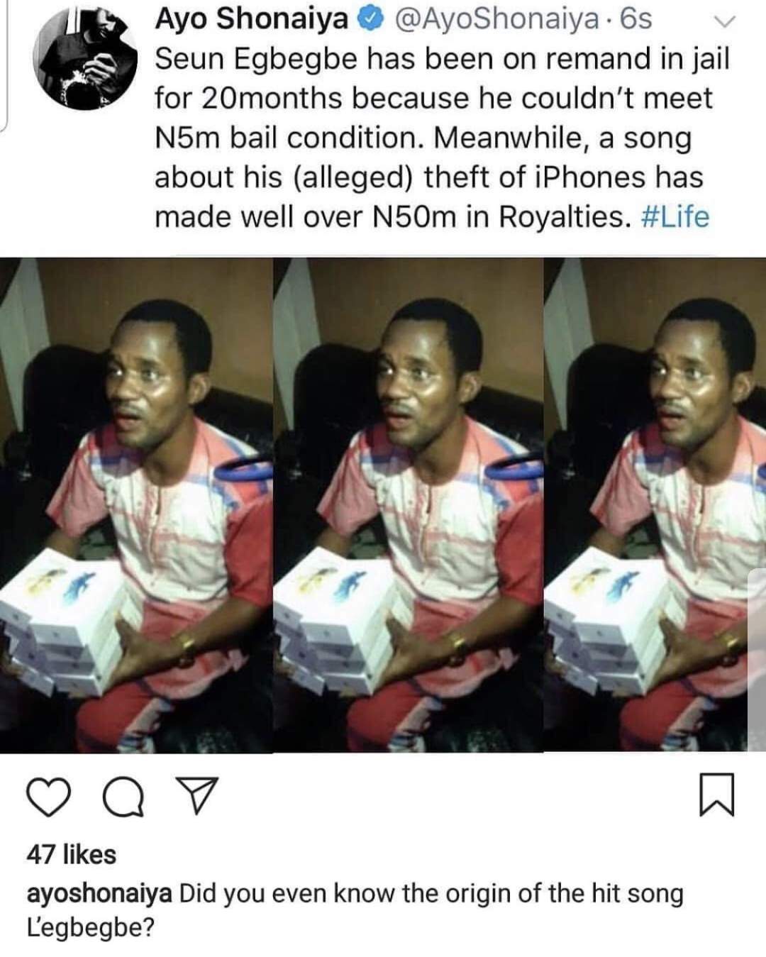 Davido says Mr Real should bail Seun Egbegbe from prison for making money by singing about Seun's theft in Legbegbe (Video)