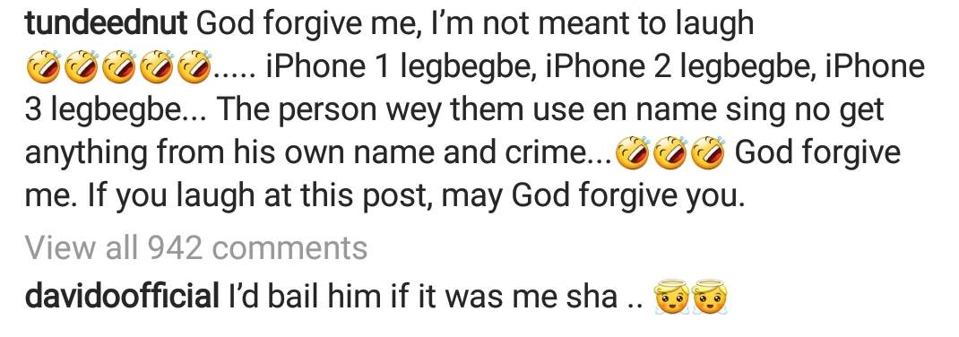 Davido says Mr Real should bail Seun Egbegbe from prison for making money by singing about Seun's theft in Legbegbe (Video)