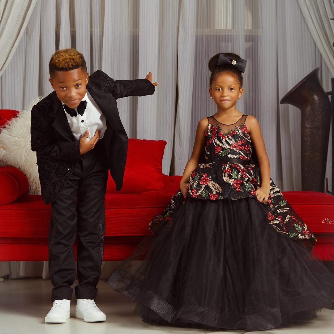 Peter Okoye's Wife Lola Omotayo In Perfect Family Portraits with Her Kids