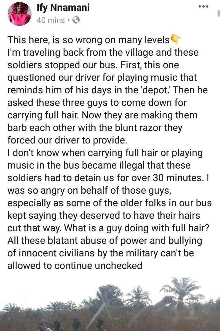 Soldiers Stop Bus, Ask Young Men With Afro To Cut Their Hairs (Photo)