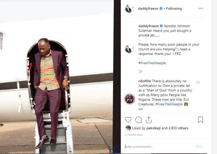 Daddy Freeze reacts to Apostle Suleman's newly acquired 'private jet'