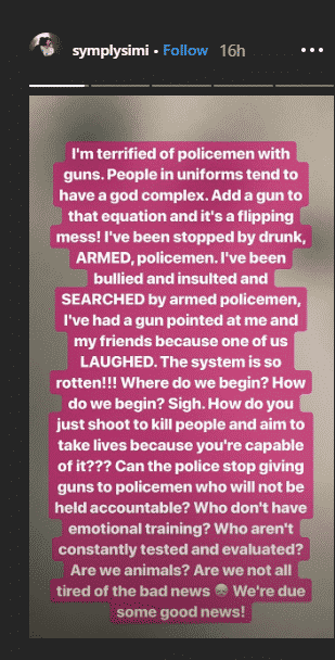 Drunk and armed policemen once pointed a gun at me  - Simi shares her experience with police brutality