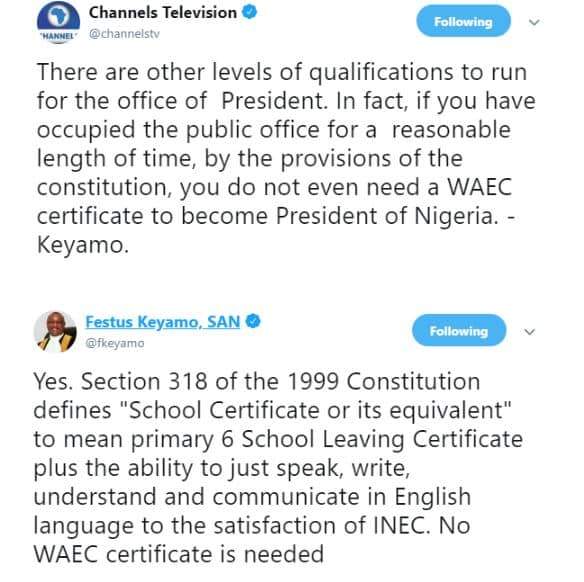 You don't need a WAEC certificate to become the president of Nigeria - Festus Keyamo