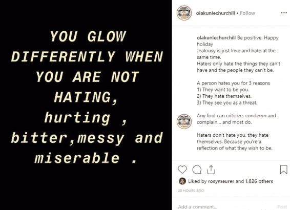 You glow differently when you're not hating - Churchill shades Tonto Dikeh?