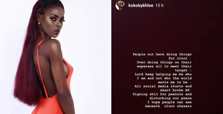 BBNaija star, Khloe shades celebrities signing 'peanut endorsement deals' and making noise on social media
