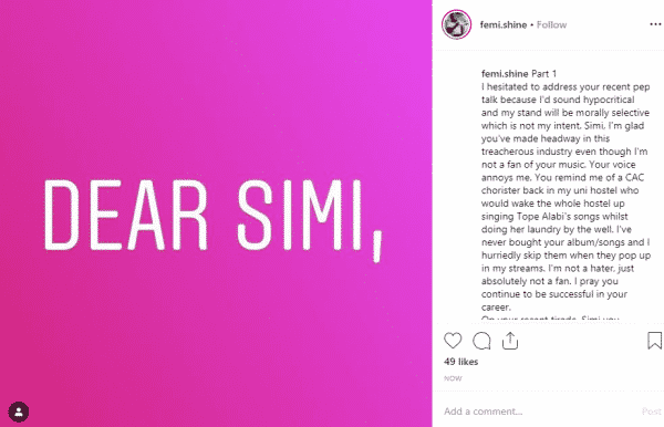 Dear Simi, your voice annoys me,you lack exposure and empathy -Canada-based Nigerian man slams singer