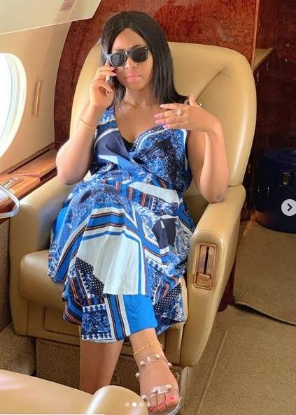 Regina Daniels flaunts engagement ring in a private jet