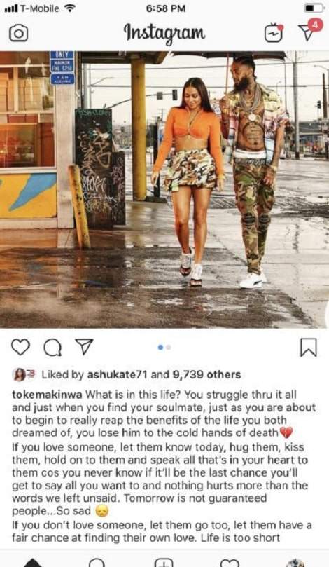 Nigerians Slam Toke Makinwa For Mourning Us Rapper, Nipsey