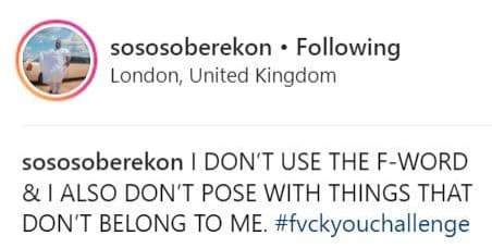 #FvckYouChallenge: 'I don't pose with things that don't belong to me' - Soso Soberekon replies Kcee