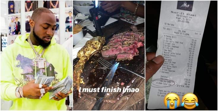 Davido spends N980,000 eating 24-karat gold coated meat (Photos+Videos)