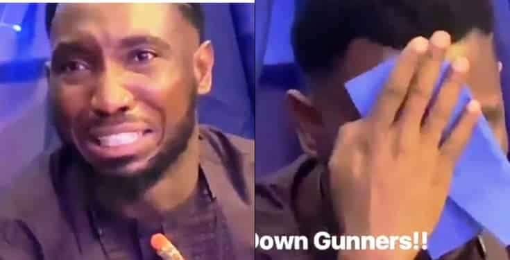 Video: Timi Dakolo breaks down in tears after Arsenal's Europa finals loss to Chelsea