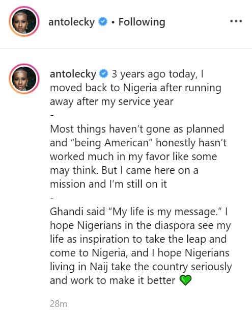Anto urges Nigerians abroad to return home like she did