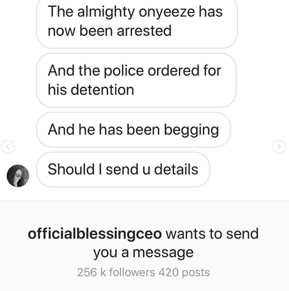 Blessing Okoro claims Onye Eze has been arrested by the Police, 'I got justice'